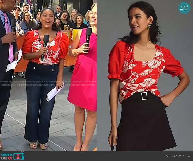 Maeve Woven Puff-Sleeve Top worn by Sheinelle Jones on Today