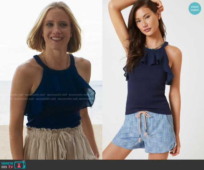 Maeve Ruffled Rib Halter Tank worn by Laura (Jessy Schram) on Fantasy Island