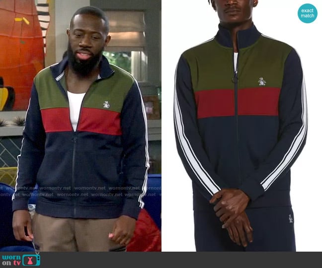 Original Penguin Color Block Track Jacket worn by Malcom (Sheaun McKinney) on The Neighborhood