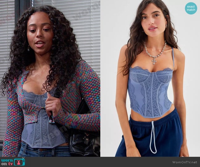 Out From Under Modern Love Corset in slate worn by Talia Hunter (Aketra Sevellian) on Days of our Lives