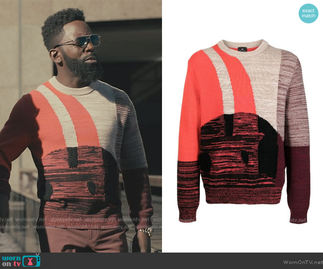 PS Paul Smith Intarsia-knit Long-Sleeve Jumper worn by Geoffrey (Jimmy Akingbola) on Bel-Air