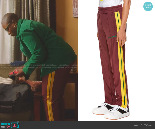 Palm Angels College Track Pant in Burgundy Green Fluo worn by Henrietta Wilson (Aisha Hinds) on 9-1-1