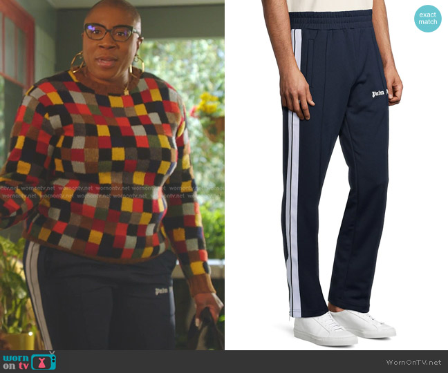 Palm Angels Classic Logo Track Pants in Navy Blue White worn by Henrietta Wilson (Aisha Hinds) on 9-1-1
