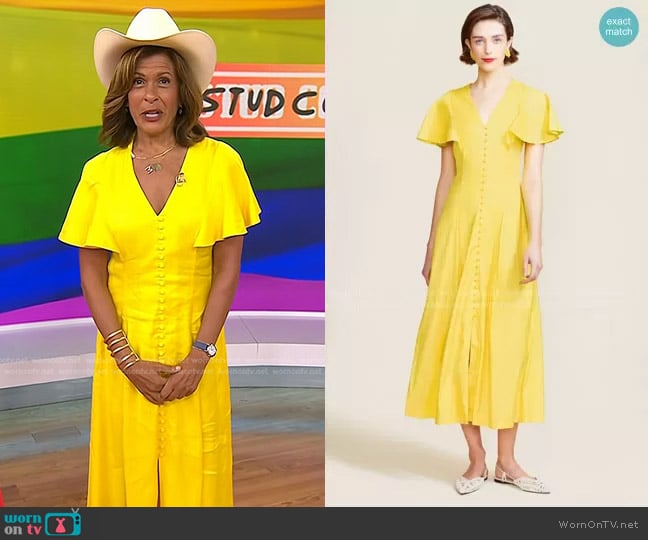 Pearl by Lela Rose Linen Flutter Sleeve Midi Dress worn by Hoda Kotb on Today