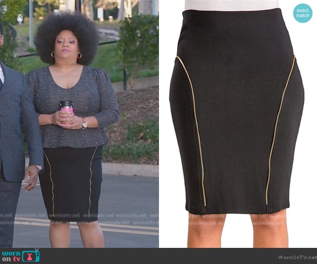 Curvy Women's Stretch Ponte Zipper Trim Classic Pencil Skirt worn by Dori Ovens (X Mayo) on American Auto