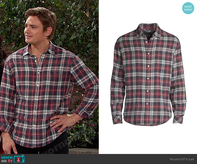 Rails Lennox Plaid Long-Sleeve Shirt in Red Shadow worn by Johnny DiMera (Carson Boatman) on Days of our Lives