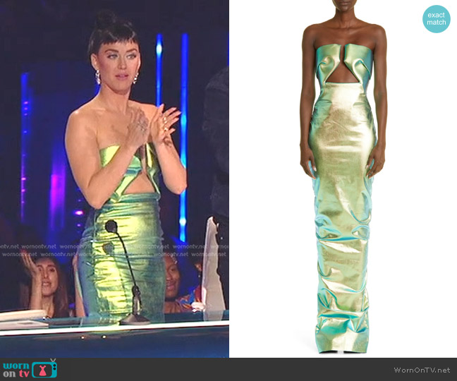 WornOnTV: Katy's metallic strapless gown on American Idol