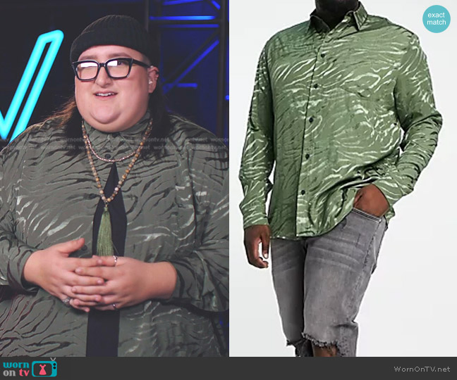 River Island Long Sleeve Zebra Shirt in green worn by Ali on The Voice