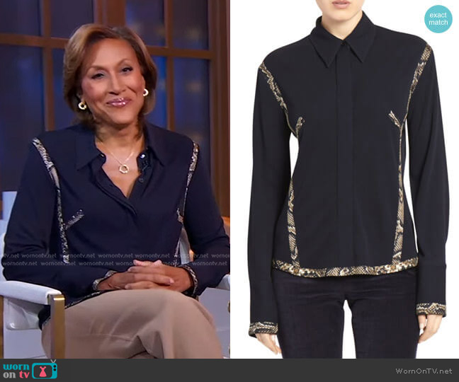 Victoria Beckham Snake-Print Contrast Collared Shirt worn by Robin Roberts on Good Morning America