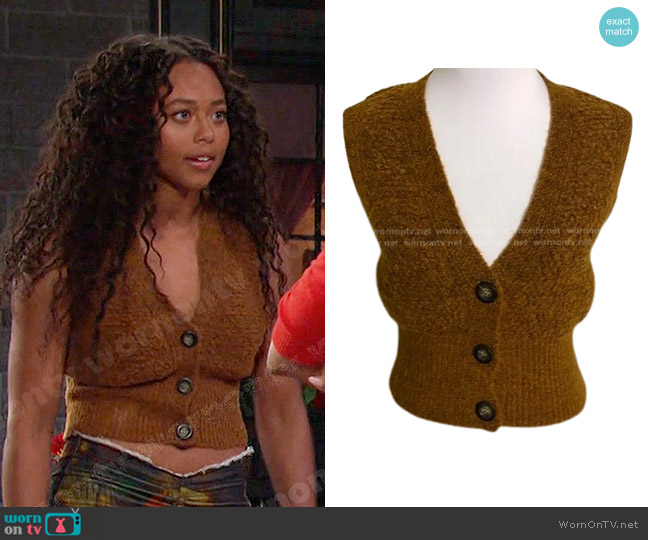 Urban Outfitters Fuzzy Cropped Vest worn by Talia Hunter (Aketra Sevellian) on Days of our Lives