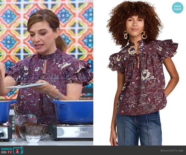 Ulla Johnson Letty Top in Heliotrope worn by Pati Jinich on Good Morning America