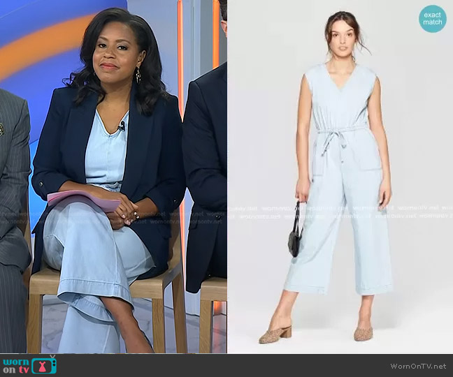 Universal Thread V-Neck Denim Jumpsuit worn by Sheinelle Jones on Today