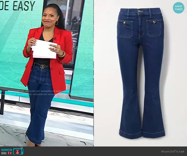 Veronica Beard Carson High Rise Flared Jeans worn by Sheinelle Jones on Today