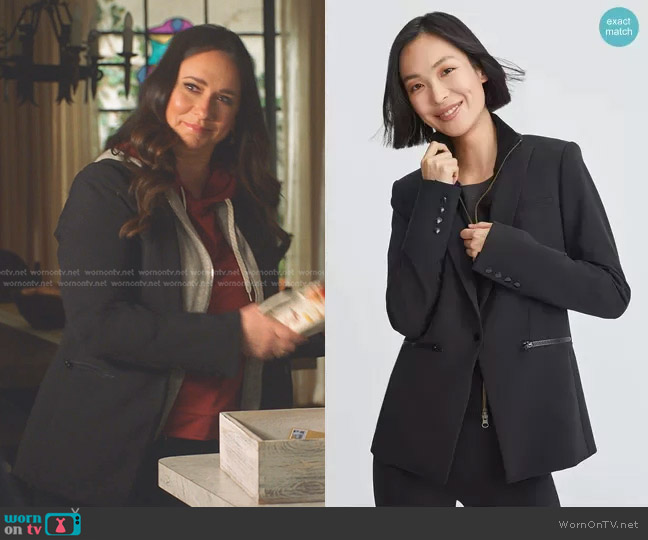 Veronica Beard Core Scuba Jacket in Black worn by Maddie Kendall (Jennifer Love Hewitt) on 9-1-1