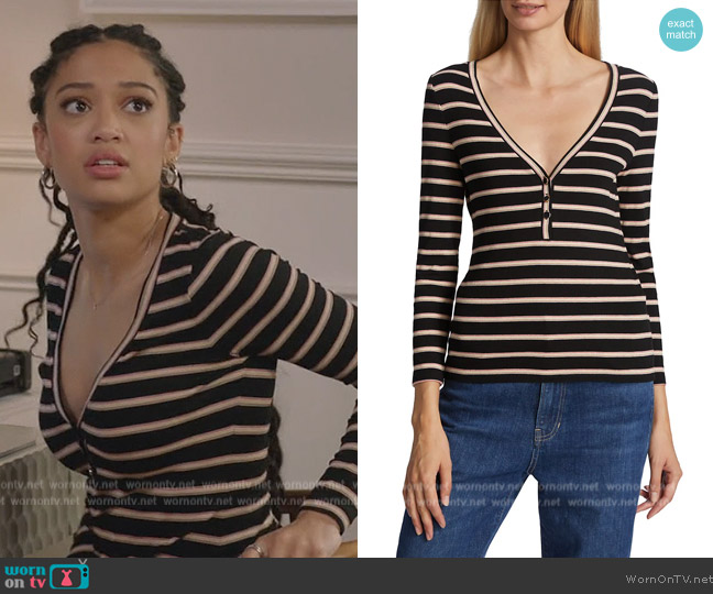 Veronica Beard Shailee Ribbed Stripe Henley Tee worn by Olivia Baker (Samantha Logan) on All American