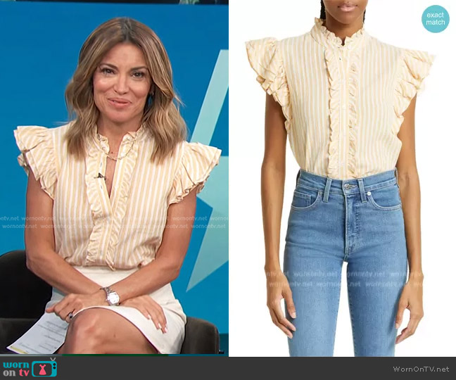 Veronica Beard Tenille Stripe Ruffle Sleeve Cotton Blouse worn by Kit Hoover on Access Hollywood