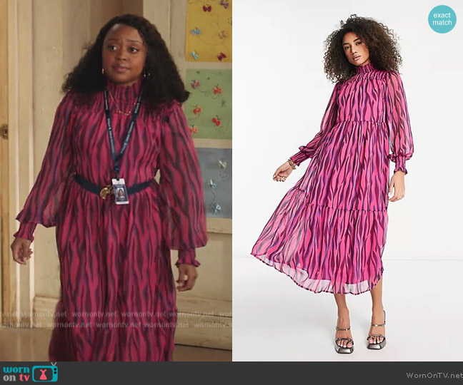 Y.A.S. Animal Maxi Dress in pink worn by Janine Teagues (Quinta Brunson) on Abbott Elementary