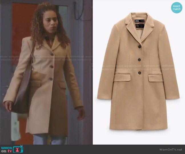 Zara Manteco Wool Blend Coat worn by Maggie Pierce (Kelly McCreary) on Greys Anatomy