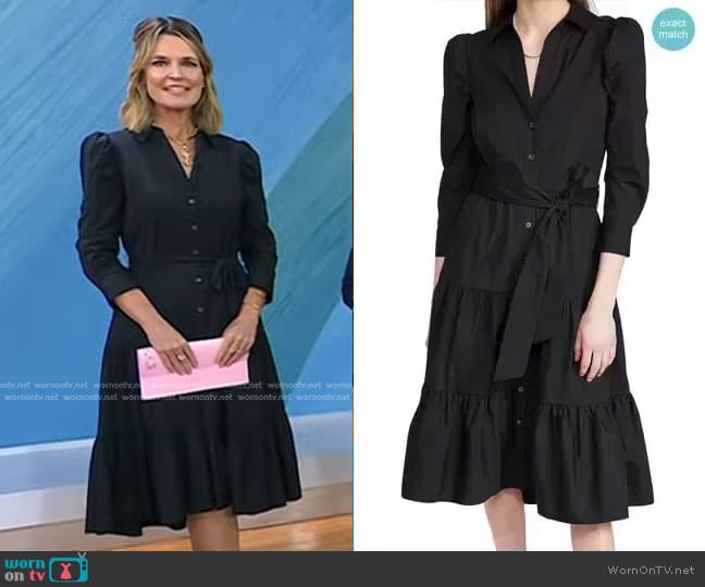 Veronica Beard Zeila Tie Waist Long Sleeve Shirtdress worn by Savannah Guthrie on Today