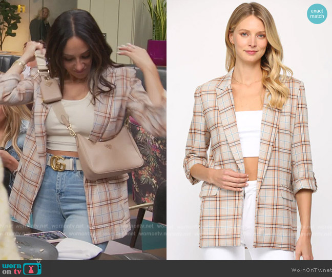 A LA Mode Boutique Multicolored Plaid Tab Sleeve Blazer worn by Melissa Gorga on The Real Housewives of New Jersey