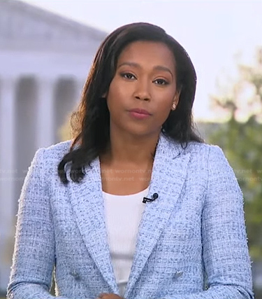 Rachel’s blue tweed blazer on Good Morning America