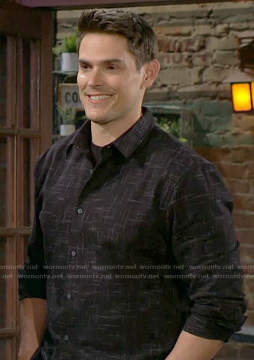 Adam’s black crosshatch print shirt on The Young and the Restless