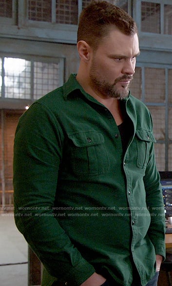 Adam’s green button down shirt on Chicago PD