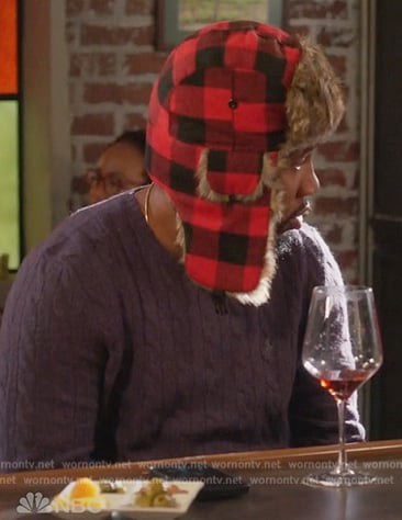 Anthony’s purple cable knit sweater on Grand Crew