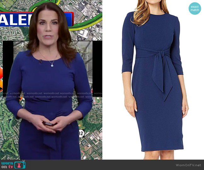 Adrianna Papell Tie Waist Crepe Sheath Dress worn by Heather O’Rourke on Good Morning America