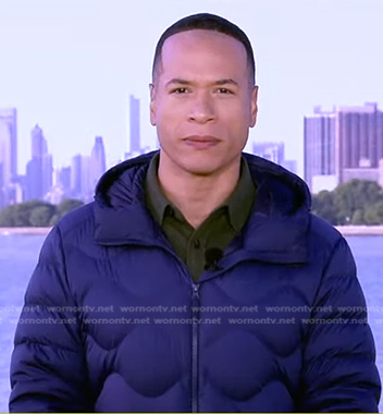 Alex Perez’s blue quilted down jacket on Good Morning America