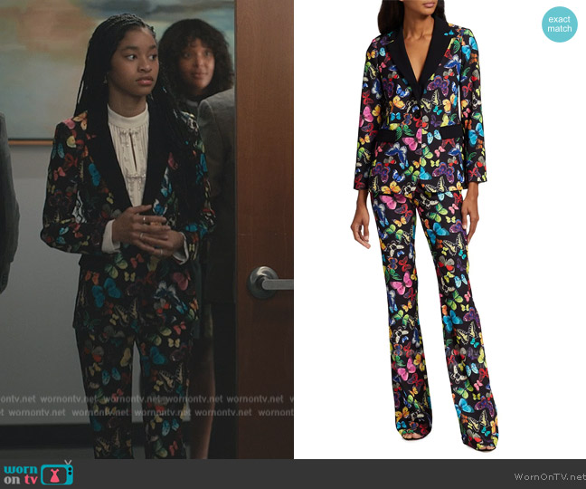 Alice + Olivia Macey Butterfly Printed Blazer worn by Ashley Banks (Akira Akbar) on Bel-Air