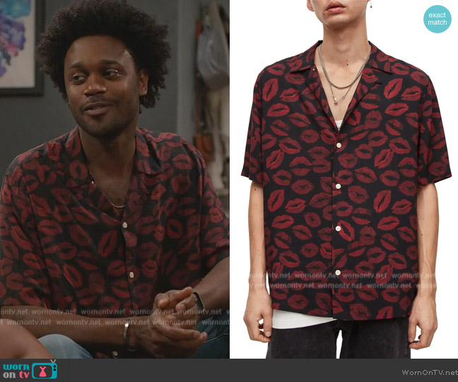 All Saints Kiss Short Sleeve Button-Up Camp Shirt worn by Noah Koles (Echo Kellum) on Grand Crew