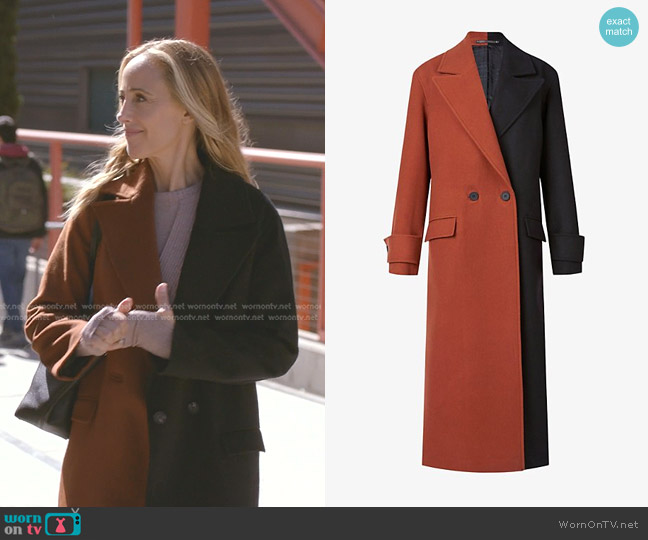 All Saints Mabel Color Blocked Double Breasted Front Coat worn by Teddy Altman (Kim Raver) on Greys Anatomy