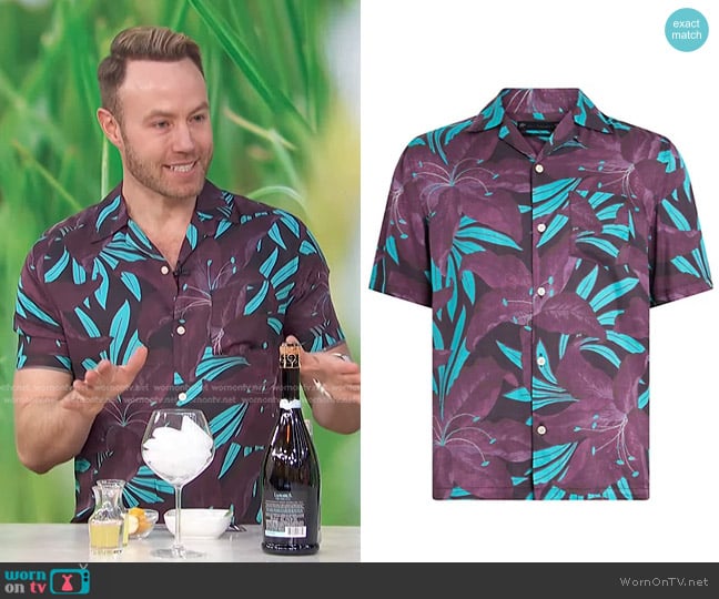 All Saints Dustlands Floral Short Sleeve Button-Up Camp Shirt worn by Paul Zahn on Access Hollywood