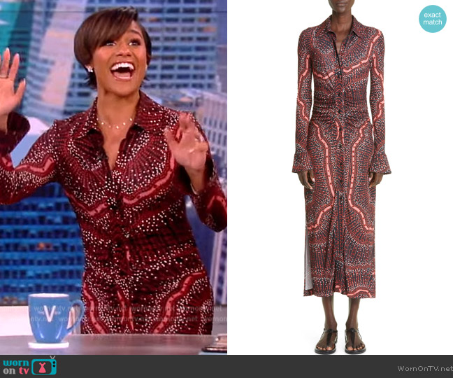 Altuzarra Claudia Printed Button-Front Midi Dress worn by Ariana Debose on The View