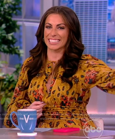 Alyssa’s yellow floral print mini dress on The View