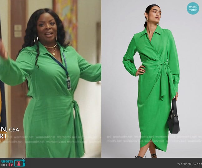 Stories Collared Wrap Midi Dress worn by Ava Coleman (Janelle James) on Abbott Elementary