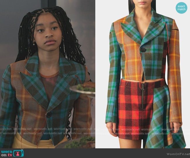 Andersson Bell Plaid Wool Cropped Jacket with Topstitching worn by Ashley Banks (Akira Akbar) on Bel-Air