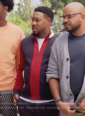 Anthony’s navy and red colorblock jacket on Grand Crew