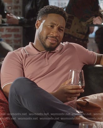 Anthony’s pink polo on Grand Crew