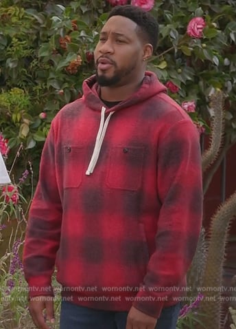 Anthony’s red plaid hoodie on Grand Crew