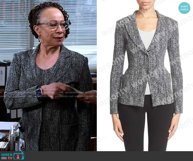 Armani Collezioni Herringbone Blazer worn by Sharon Goodwin (S. Epatha Merkerson) on Chicago Med