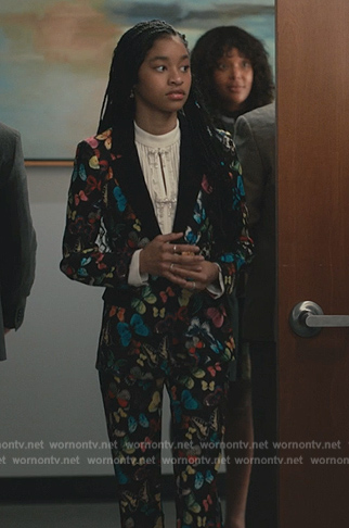 Ashley’s black butterfly print suit on Bel-Air