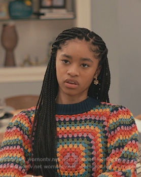 Ashley’s rainbow crochet knit sweater on Bel-Air