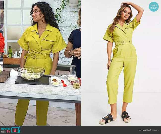 Asos Tux Belted Jumpsuit in chartreuse worn by Radhi Devlukia-Shetty on Today