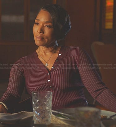 Athena’s burgundy ribbed henley top on 9-1-1