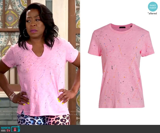 ATM Anthony Thomas Melillo Splatter Painted T-Shirt worn by Tina Butler (Tichina Arnold) on The Neighborhood