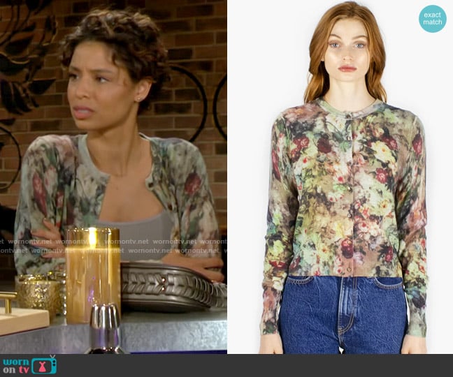 Autumn Cashmere Floral Print Cardigan worn by Elena Dawson (Brytni Sarpy) on The Young and the Restless