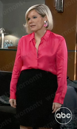 Ava’s pink button down shirt and earrings on General Hospital