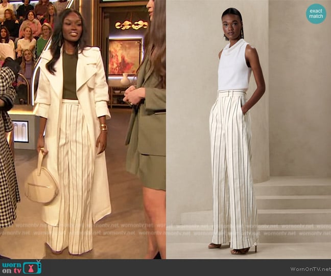 Banana Republic Alva Wide-Leg Cotton Pants worn by Debbie Pierre on The Drew Barrymore Show